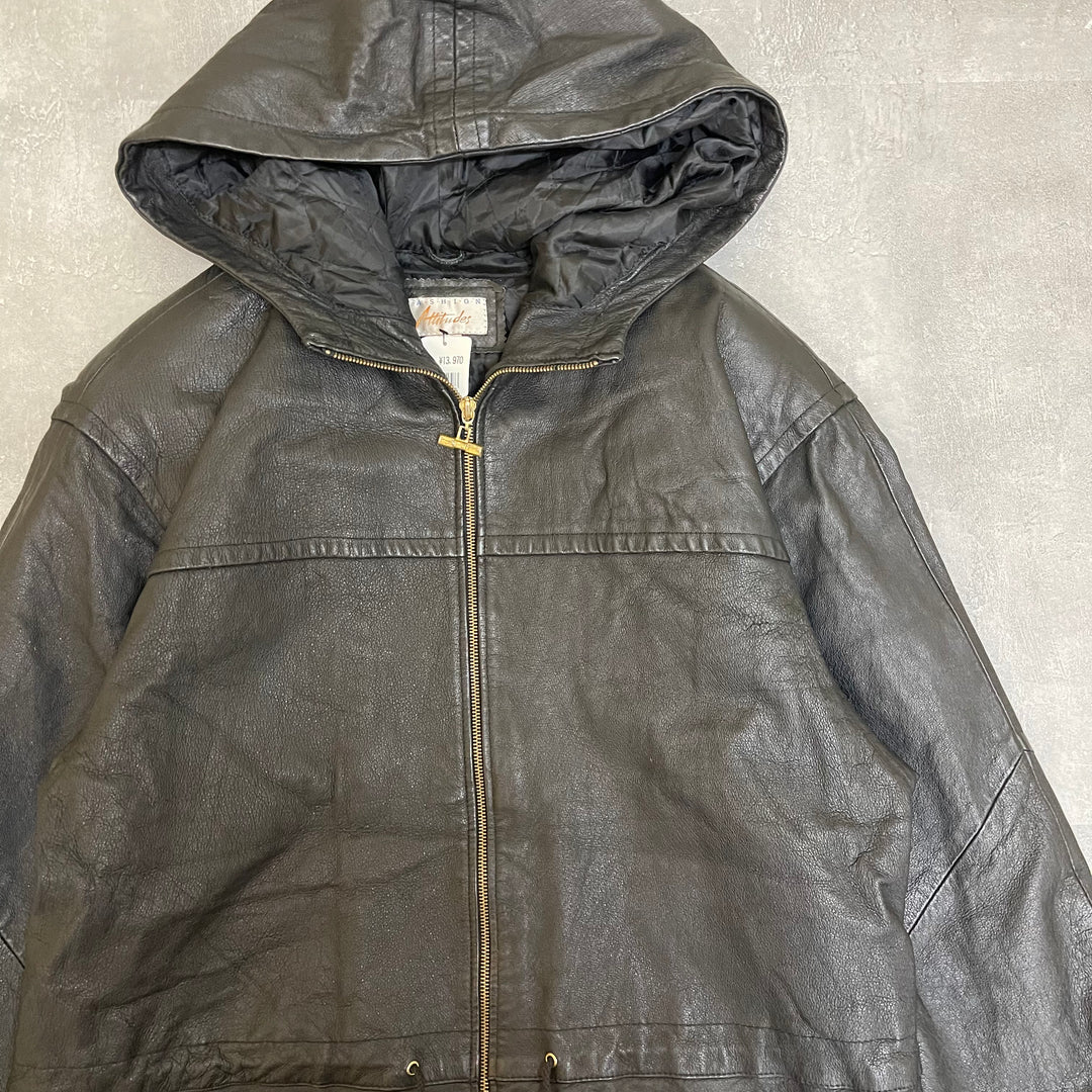 #1852 Unknow old clothes/Leather jacket/full zip leather jacket/size Ⅿ