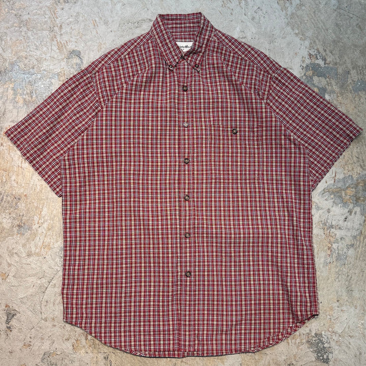古着 EDDIE BAUER/ エディバウアー/ チェック柄/ ボタンダウン半袖シャツ/サイズM