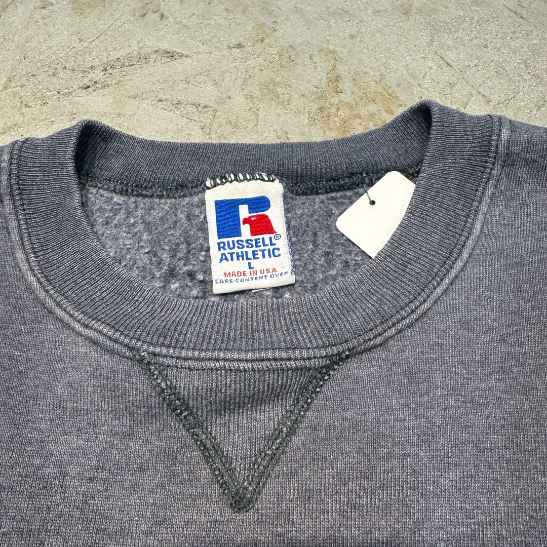 古着 USA製 90's~RUSSELLATHLETIC/ ラッセル アスレチック/ クルーネックブランクスウェット/ 無地/ Vガゼット/ サイズL