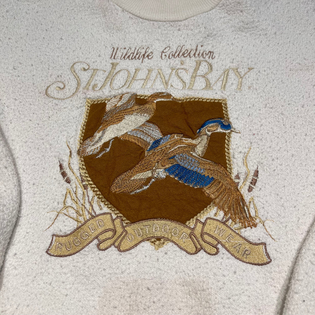 #4108 古着 ST JOHN'S BAY/セントジョーンズベイ/Crew neck sweat/クルーネックスウェット/アニマル/ボア/サイズL