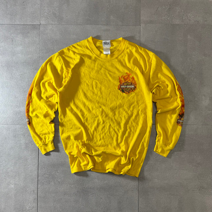 古着 USA製 00s y2k Harley-Davidson ハーレーダビッドソン ロングTシャツ ファイヤーパターン サイズM