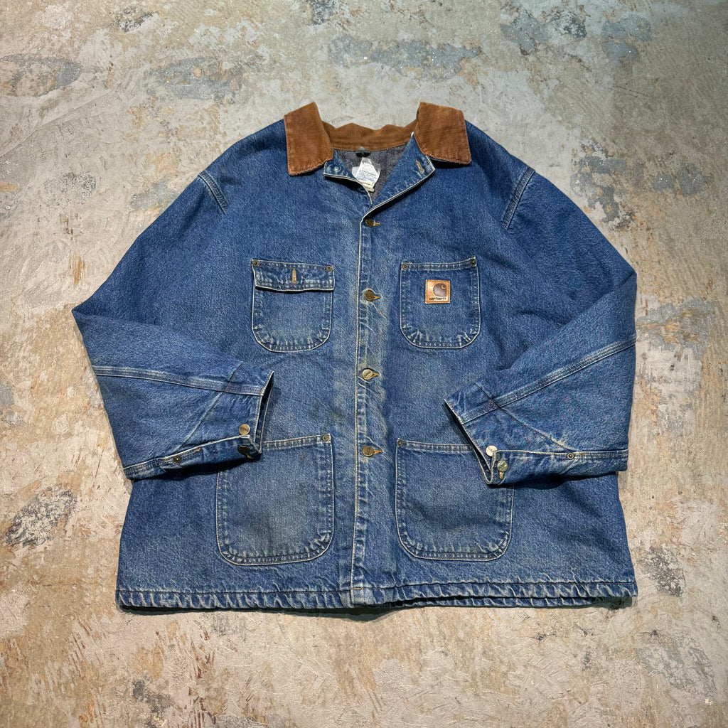 値下げ‼️中古Timberland デニムジャケット スエード襟付き　ビックサイズ 7BF00F63-0752-452F-82AA-