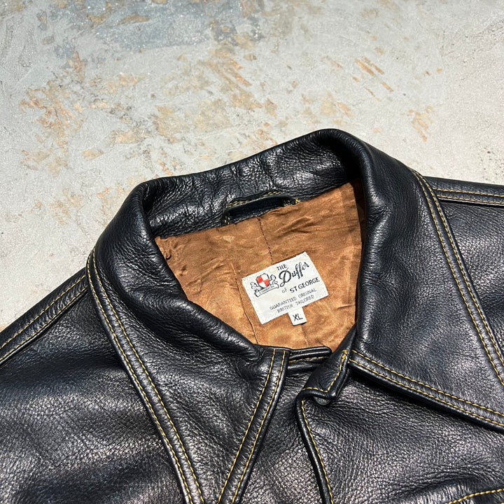 #3204 古着 80's Unknow/Leather Trucker Jacket/レザートラッカージャケット/サイズXL