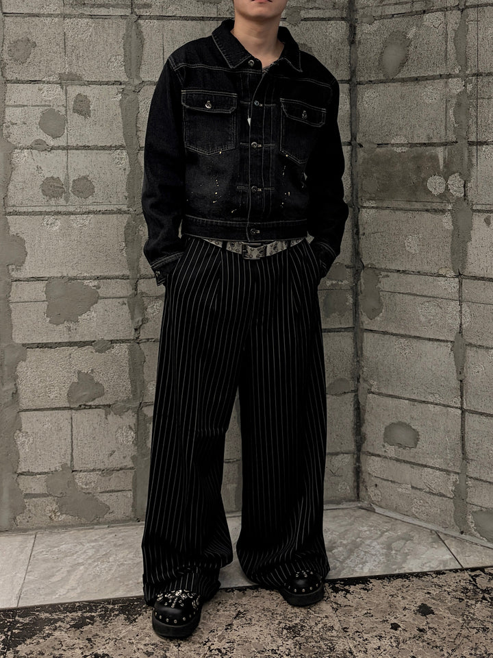 バギーロールアップワイドパンツ（ストライプ）