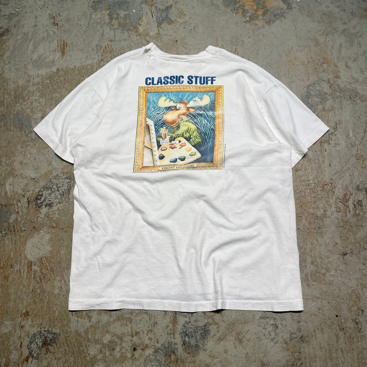 古着 USA製 90's フルーツオブザルーム/ロッキー&ブルウィンクル/アニメ/ヴィンテージ シングルステッチ Tシャツ/サイズXL