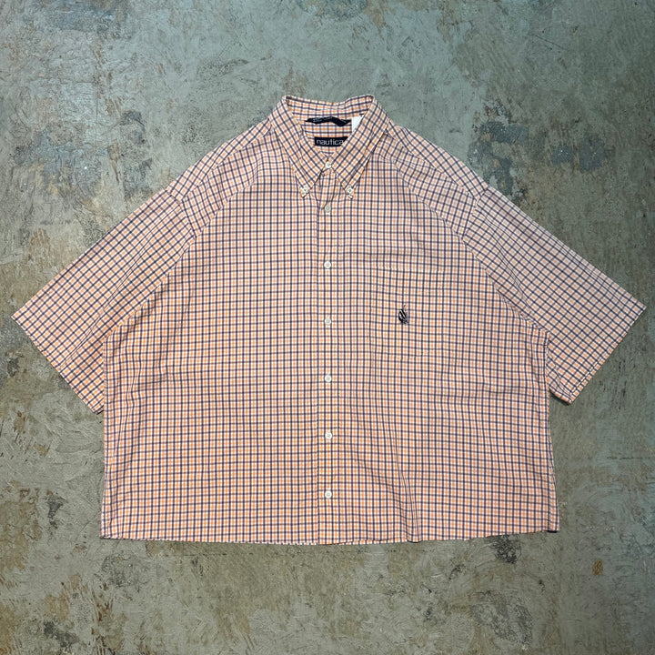 古着 nautica/ ノーティカ/ ボタンダウン半袖シャツ/ チェック柄/ リメイク/ サイズXXL