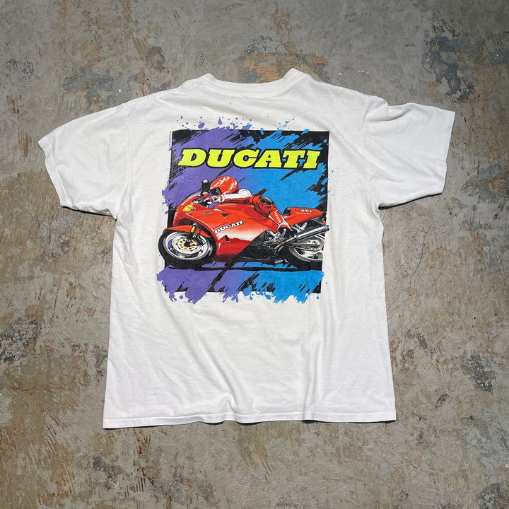 古着 91's TURN ONE/ターン ワン DUCATI 851 / オートバイ /ヴィンテージ シングルステッチ Tシャツ/サイズL-XL相当