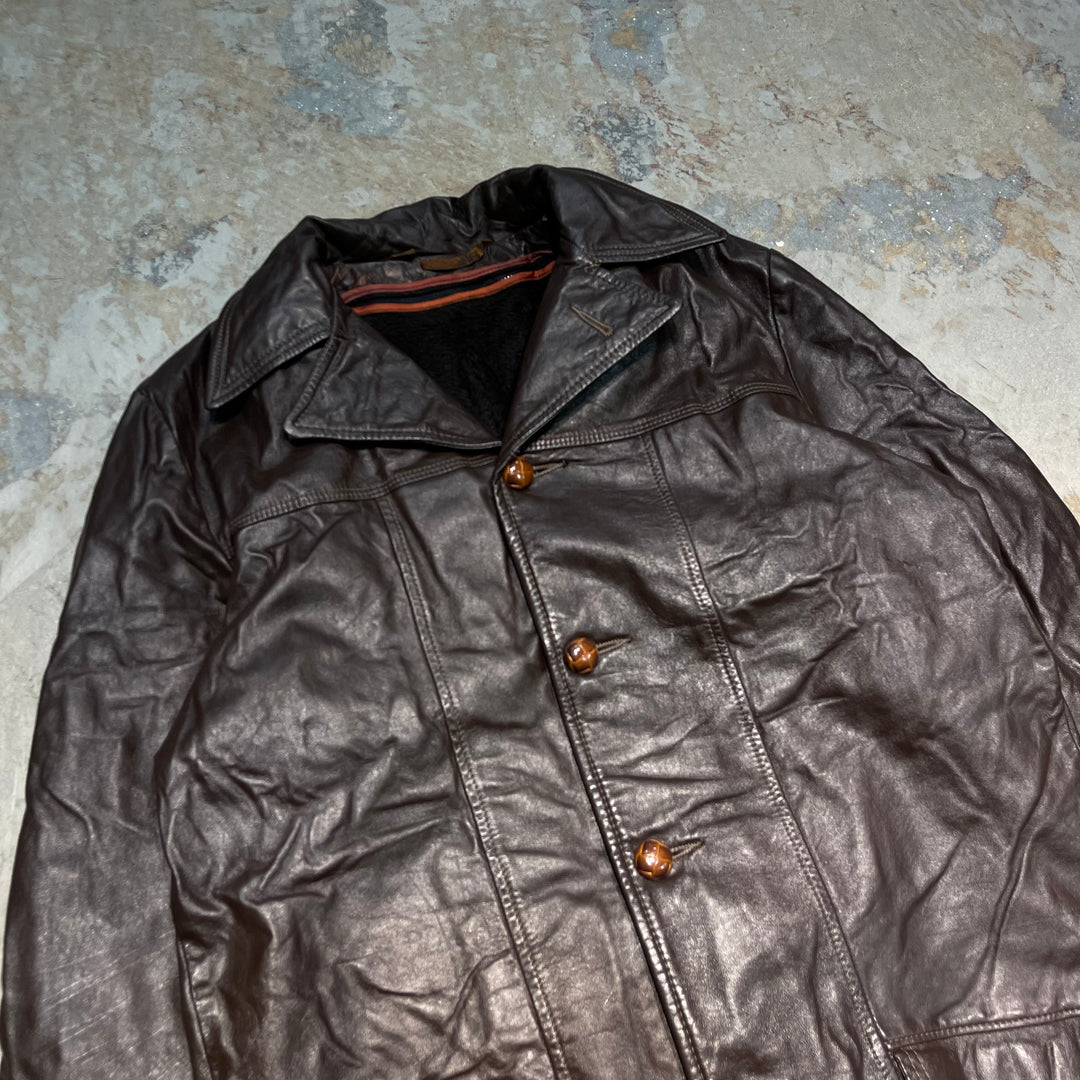 #2029 Unknow 古着/Leather jacket/フロントボタンレザージャケット/ハーフ丈/サイズL