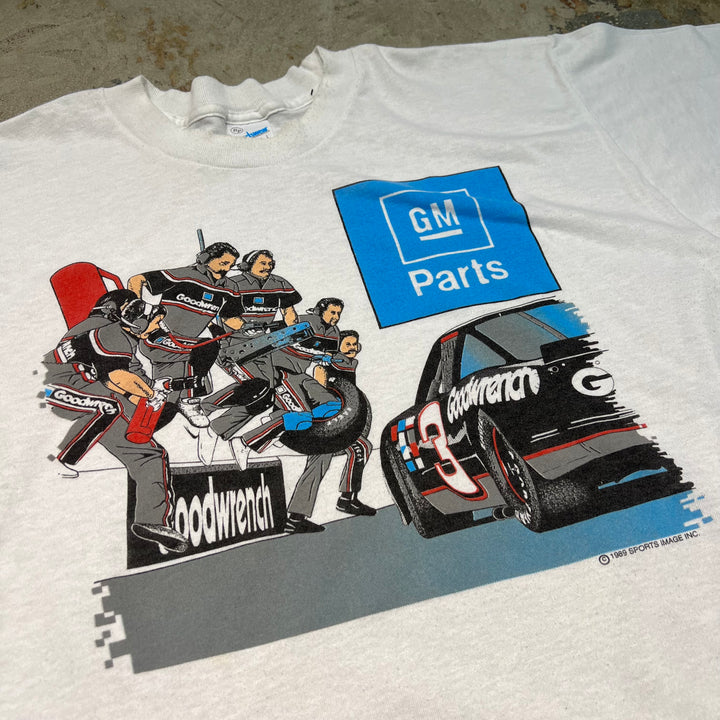 古着 USA製 89's RARE Dale Earnhardt GM Parts Flying Aces Pit Crew / レーシング / ヴィンテージ シングルステッチ プリントTシャツ/サイズL