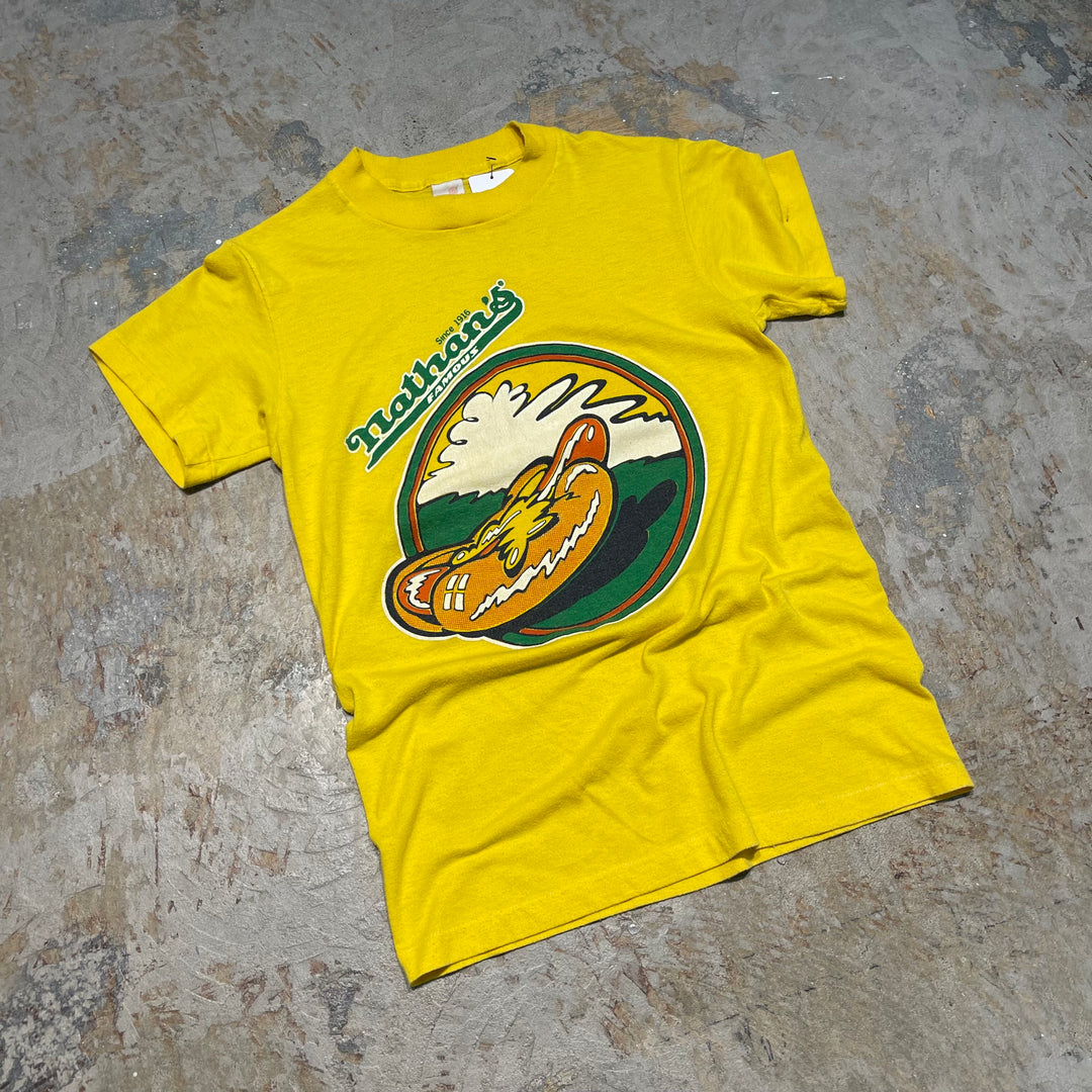 #4642 古着 ネイサンズ/Nathans’s famous/ホットドッグチェーン店/ヴィンテージ シングルステッチ Tシャツ/サイズS