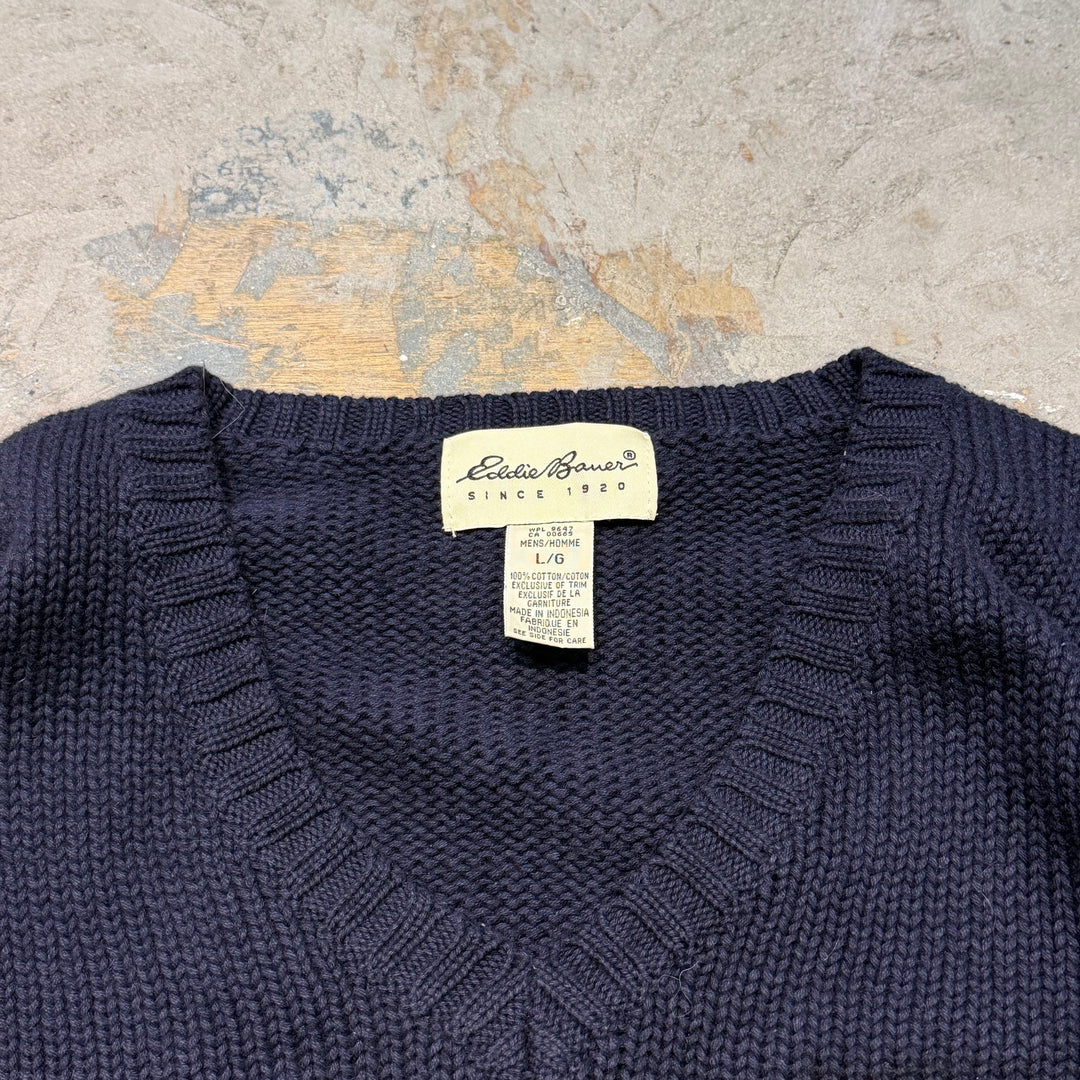 古着 90's~ Eddie Bauer/ エディーバウアー/ クルーネックニットセーター/ Vネック/ サイズL