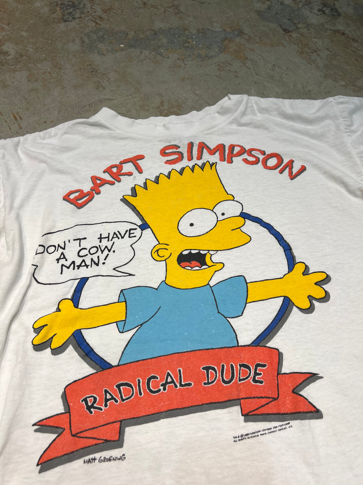 #MA194 古着 USA製 ~90's THE SIMPSONS/シンプソンズ / RADICAL DUDE / 牛を飼うなよ、おい！/ ヴィンテージ シングルステッチ プリントTシャツ/サイズL