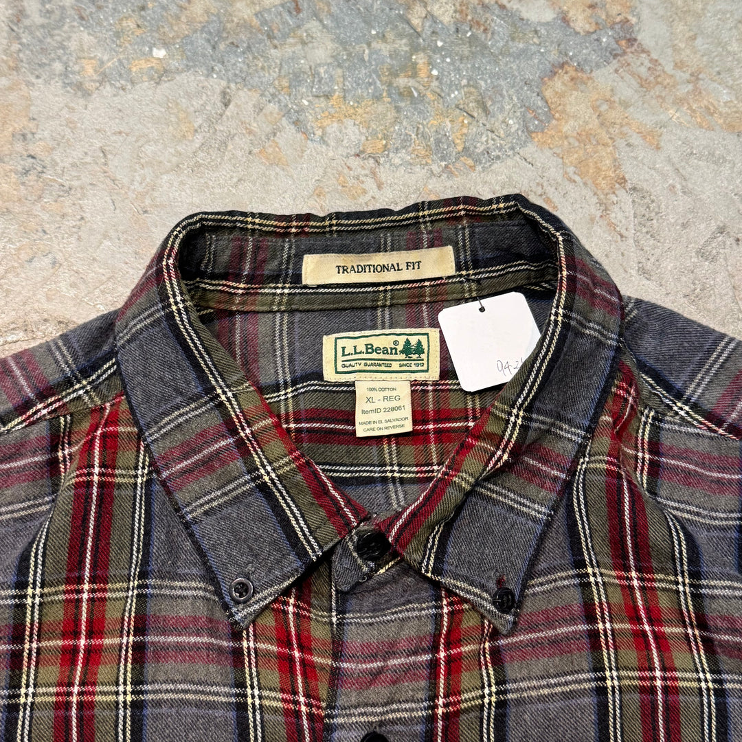 旧衣服l.l.bean / elbean /纽扣长袖衬衫/格子图案/尺寸XL