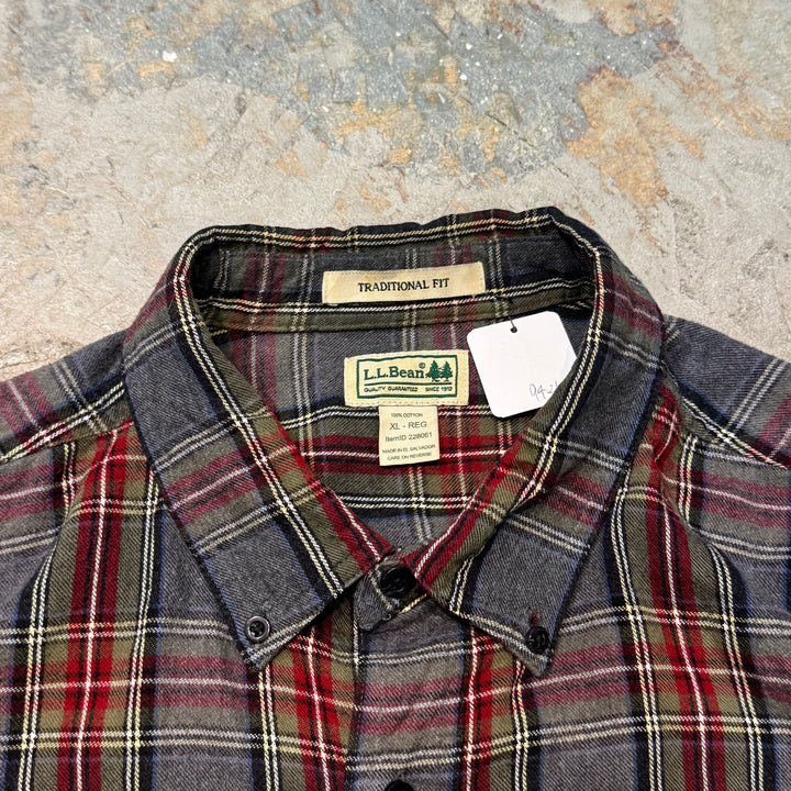 旧衣服l.l.bean / elbean /纽扣长袖衬衫/格子图案/尺寸XL