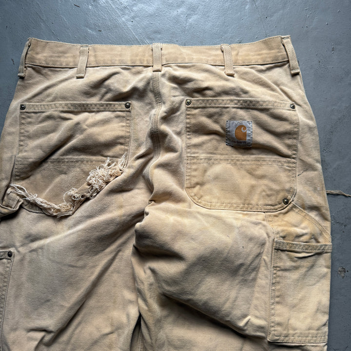 古着 USA製 80's Carhartt/カーハート/ダブルニーダック地クラッシュペインターパンツ/実寸サイズ34×29