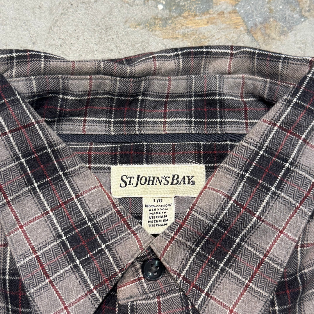 古着 St.JOHN'S BAY/ セントジョーンズベイ/ ボタンダウン短丈長袖リメイクシャツ/ チェック柄/サイズL