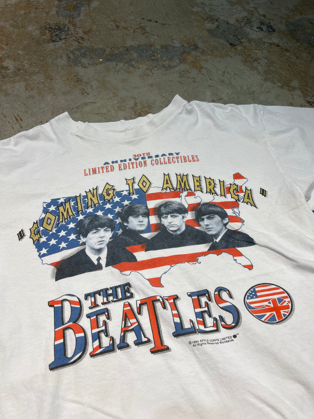 #MA187 古着 USA製 94's THE BEATLES / ビートルズ / COMING TO AMERICA / 30周年記念 / ヴィンテージ シングルステッチプリントTシャツ/サイズL-XL相当