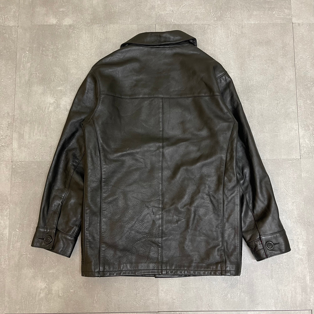 #1854 Unknow 古着/Leather jacket/フロントボタンレザージャケット/サイズXXL相当