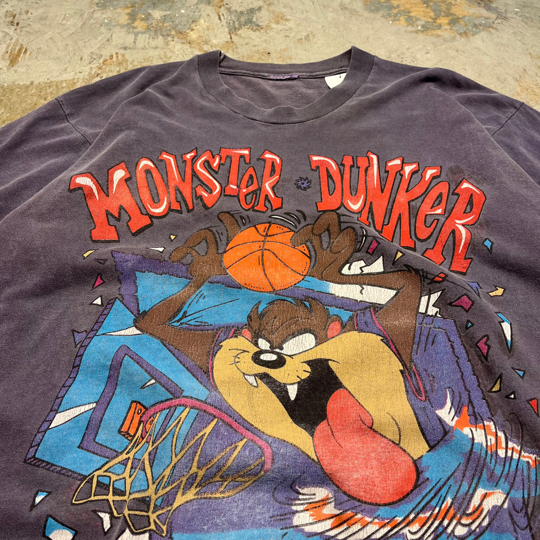 古着 Monster DUNKER/ダズマニアン･デビル/ルーニーテューンズ/ワーナーブラザース/ヴィンテージ シングルステッチ プリントTシャツ/サイズL-XL相当