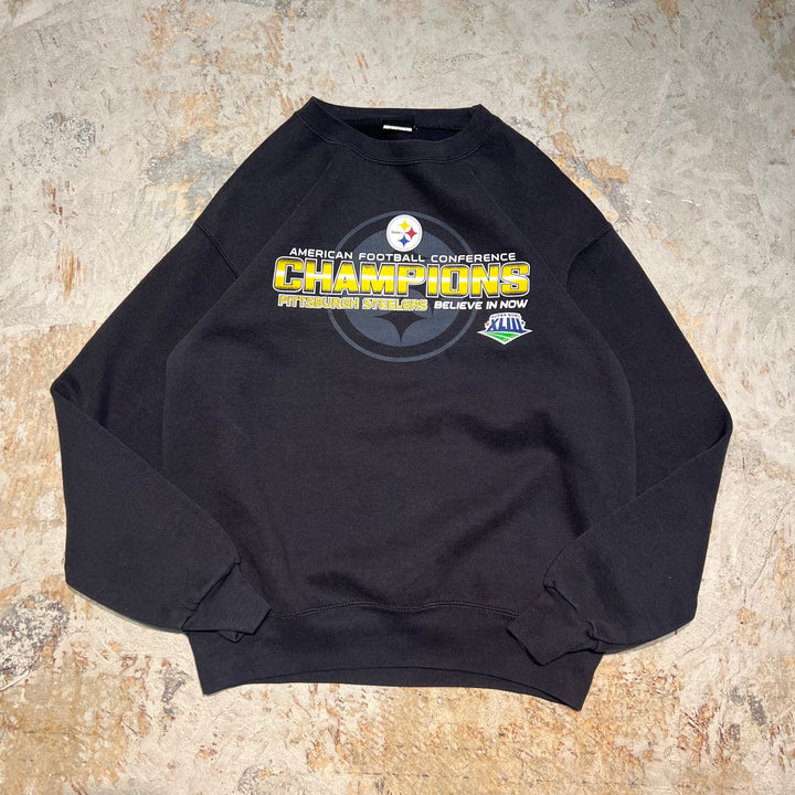 #3959 古着 NFL TEAM APPAREL/Crew neck sweat/クルーネックスウェット/CHAMPIONS PITTSBURGH STEELERS/サイズM