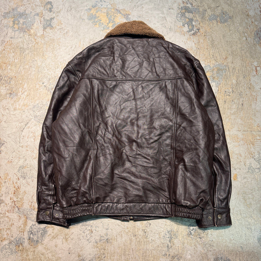 古着 USAVINTAGE/ジップアップレザージャケット/襟ボア/サイズM