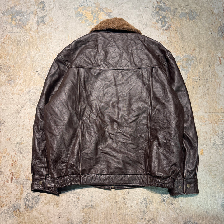 古着 USAVINTAGE/ジップアップレザージャケット/襟ボア/サイズM