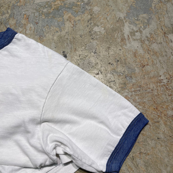 #4485 Used clothing 80's Hanes/Short sleeve Ringer t-shirt Tee/Short sleeve Ringer T-shirt/MADE IN USA/Size L