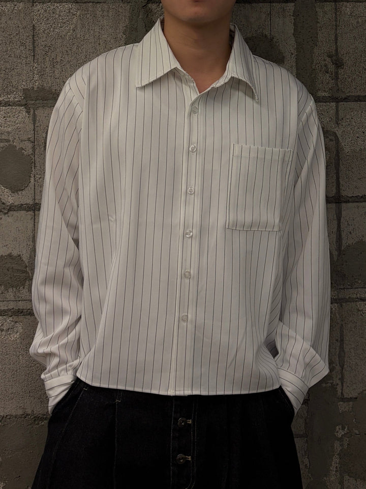 短丈フランネルシャツ/ストライプ