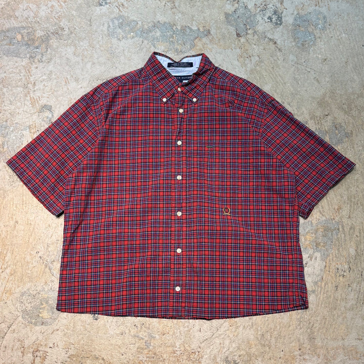 古着 TOMMY HILFIGER/ トミーヒルフィガー/ ボタンダウン半袖シャツ/ チェック柄/ リメイク/ サイズL