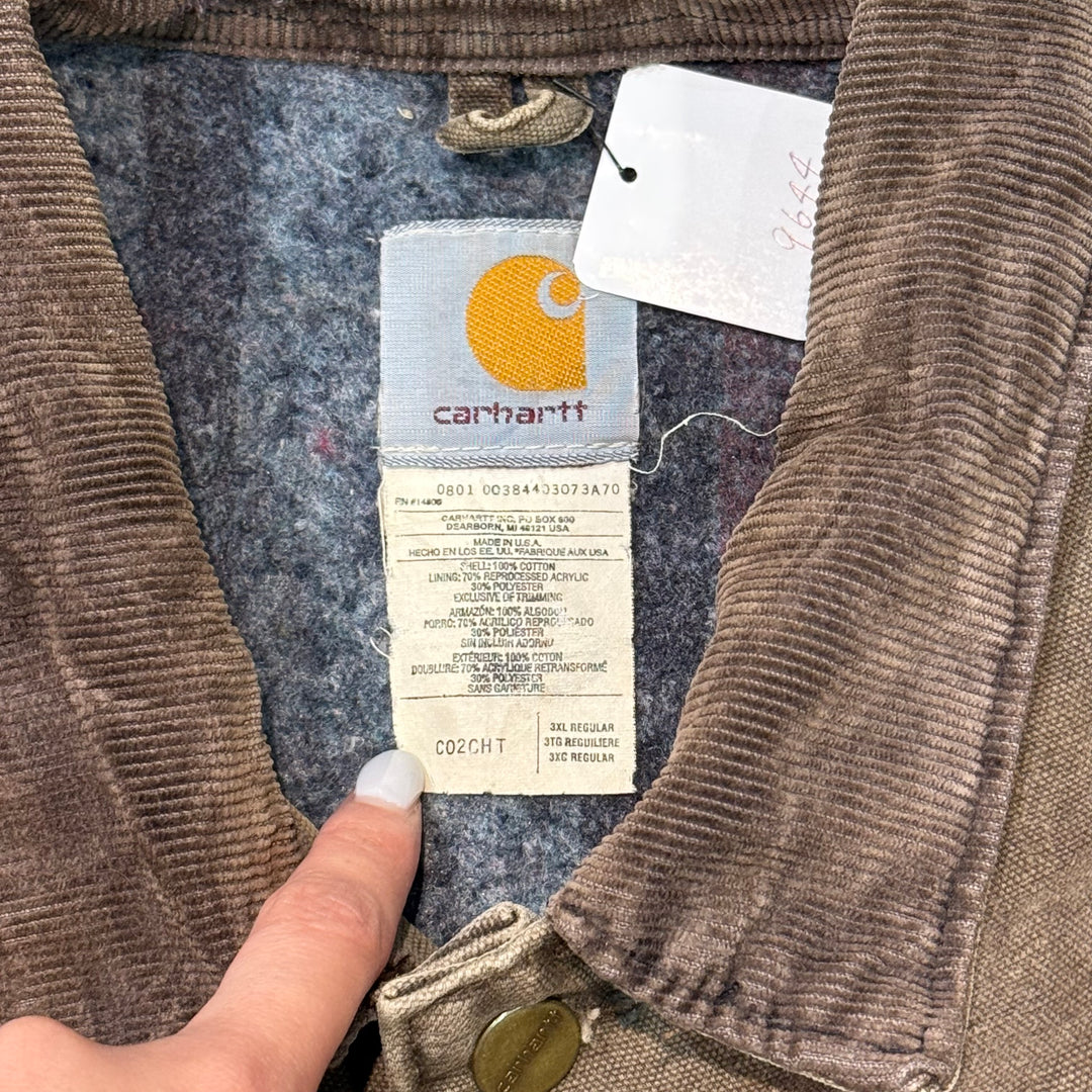 旧衣USA制Carhartt/汽车心/巧克力大衣/鸭面料/衣领灯芯绒/衬里毛毯/尺寸3xl