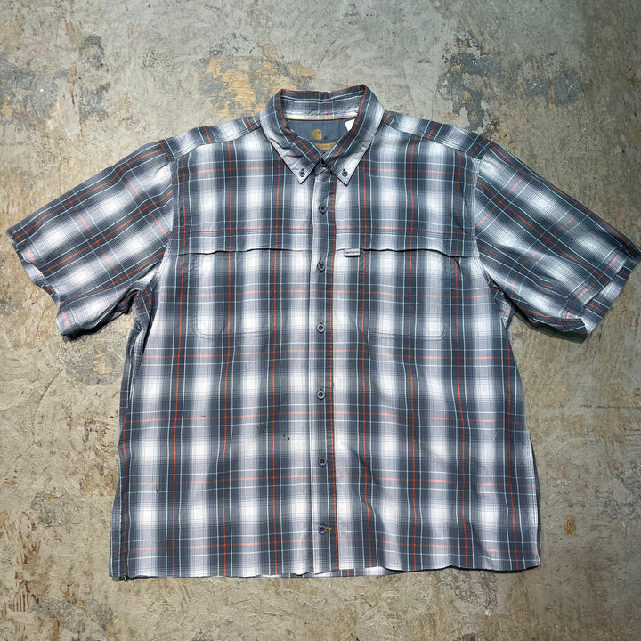 중고 의류 Carhartt/Carhartt/Button-Down 짧은 슬리브 셔츠/점검 패턴/리메이크/크기 XL