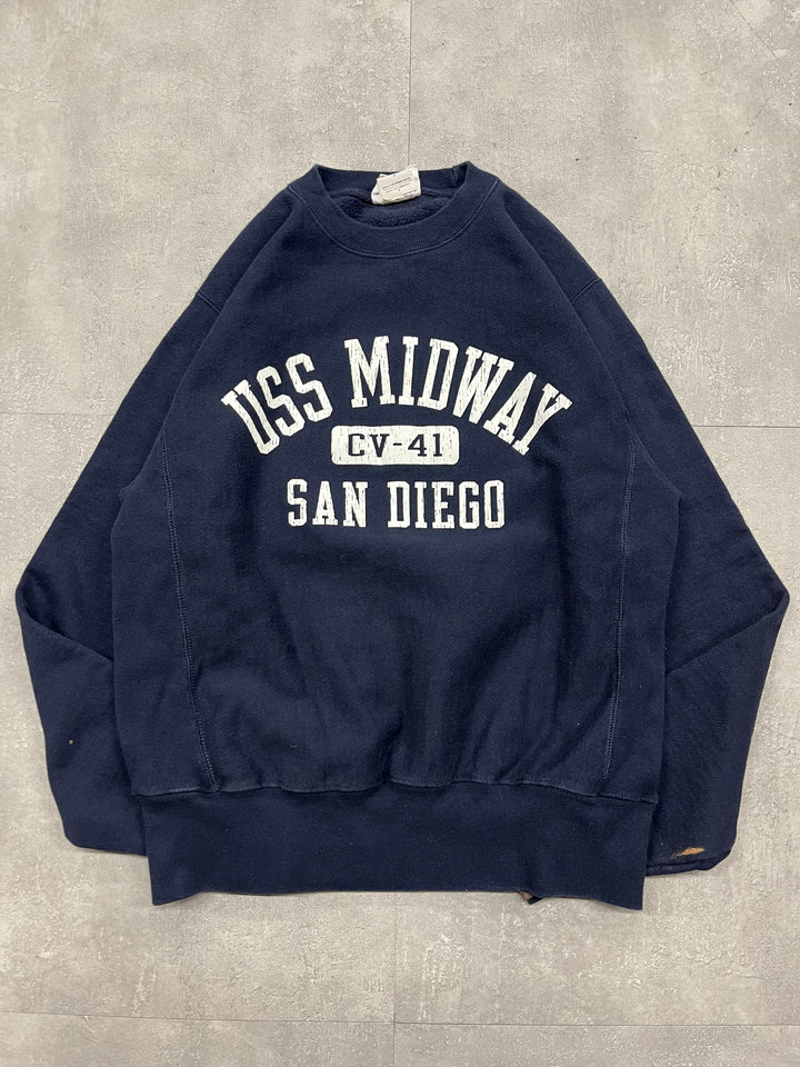 古着 Champion/ チャンピオン/Reverse Weave/リバースウィーブ/ クルーネックスウェット/ USS MIDWAY CV-41/ミリタリープリント/サイズS