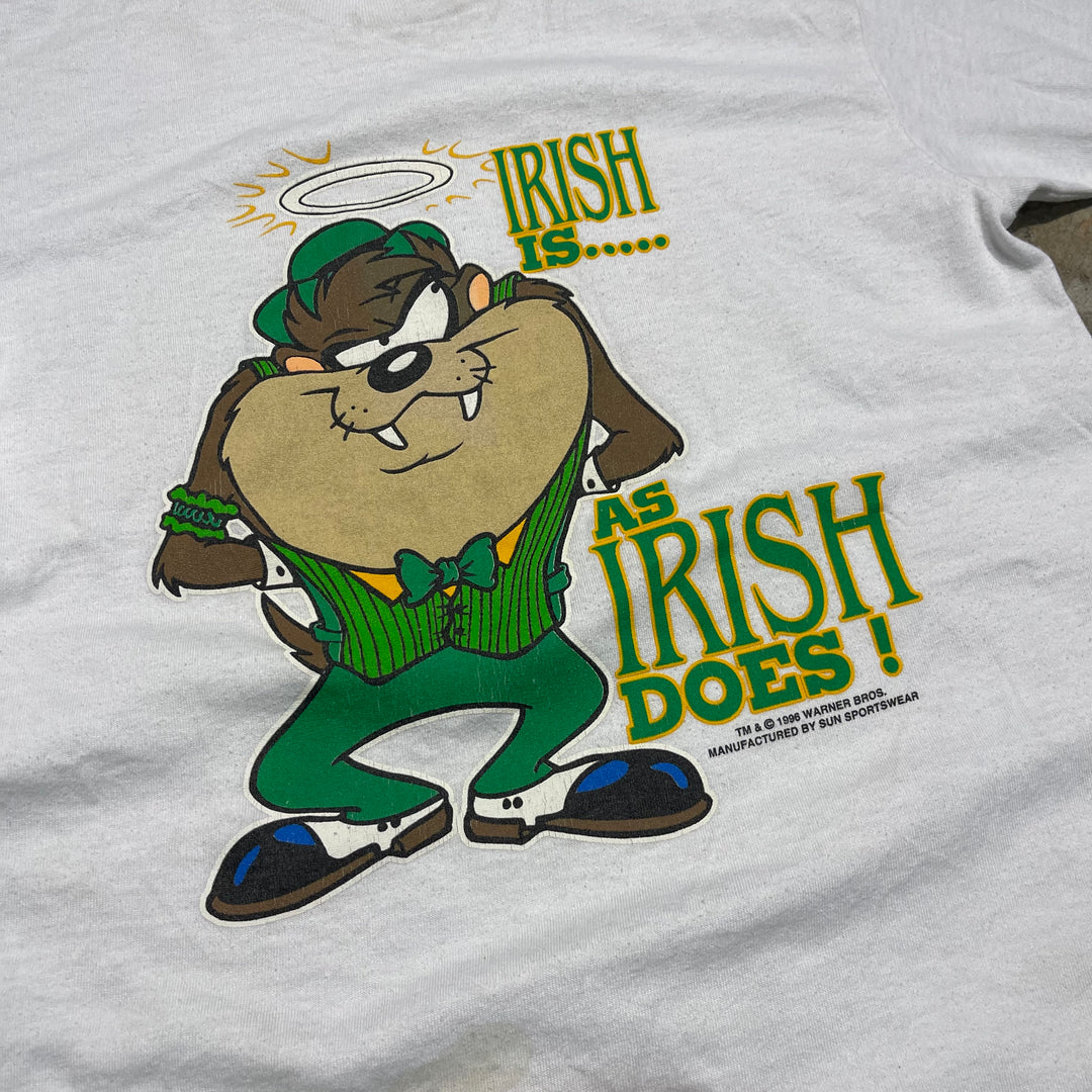 古着 USA製 96's ルーニーテューンズ/ダズマニアン･デビル/IRISH/ヴィンテージ シングルステッチ プリントTシャツ/サイズS