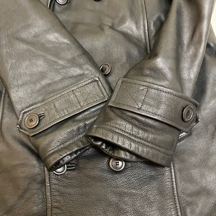 #1853 Unknow old clothes/Leather jacket/double button leather coat/leather jacket/size S