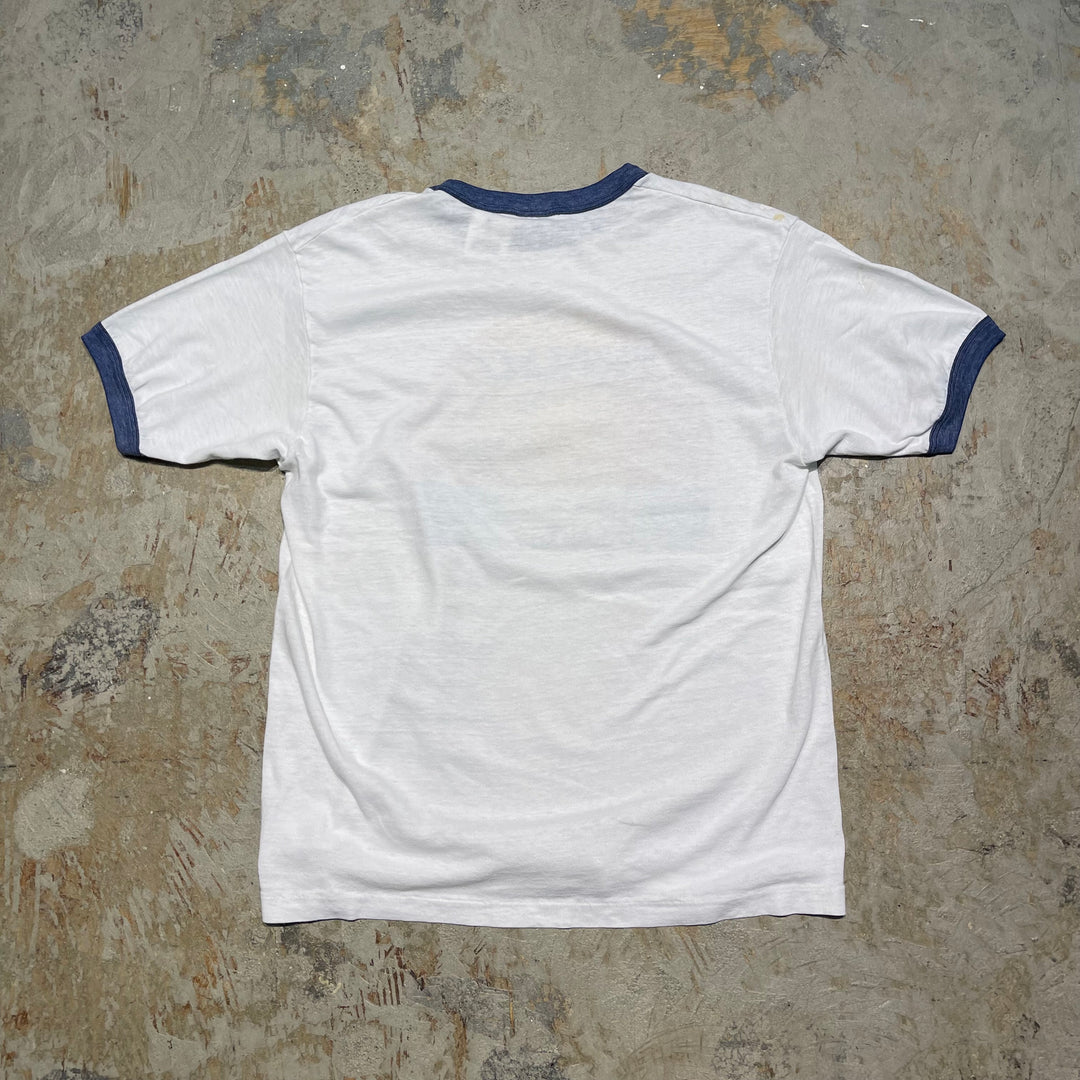 #4485 Used clothing 80's Hanes/Short sleeve Ringer t-shirt Tee/Short sleeve Ringer T-shirt/MADE IN USA/Size L