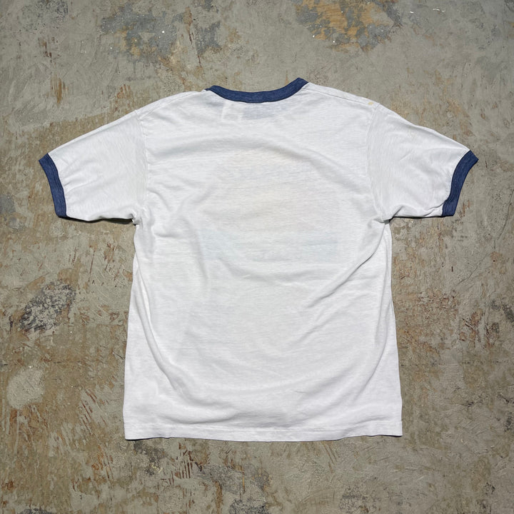 #4485 Used clothing 80's Hanes/Short sleeve Ringer t-shirt Tee/Short sleeve Ringer T-shirt/MADE IN USA/Size L