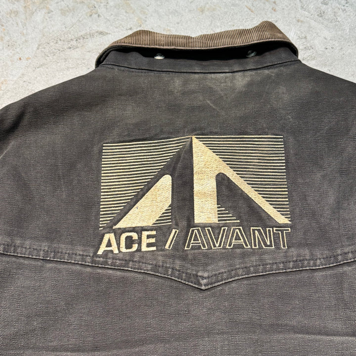 古着 Carhartt/ カーハート/ サンタフェジャケット/ ダック地/ 裏地キルティング/ 襟コーデュロイ/ 企業ロゴ/ サイズXL相当