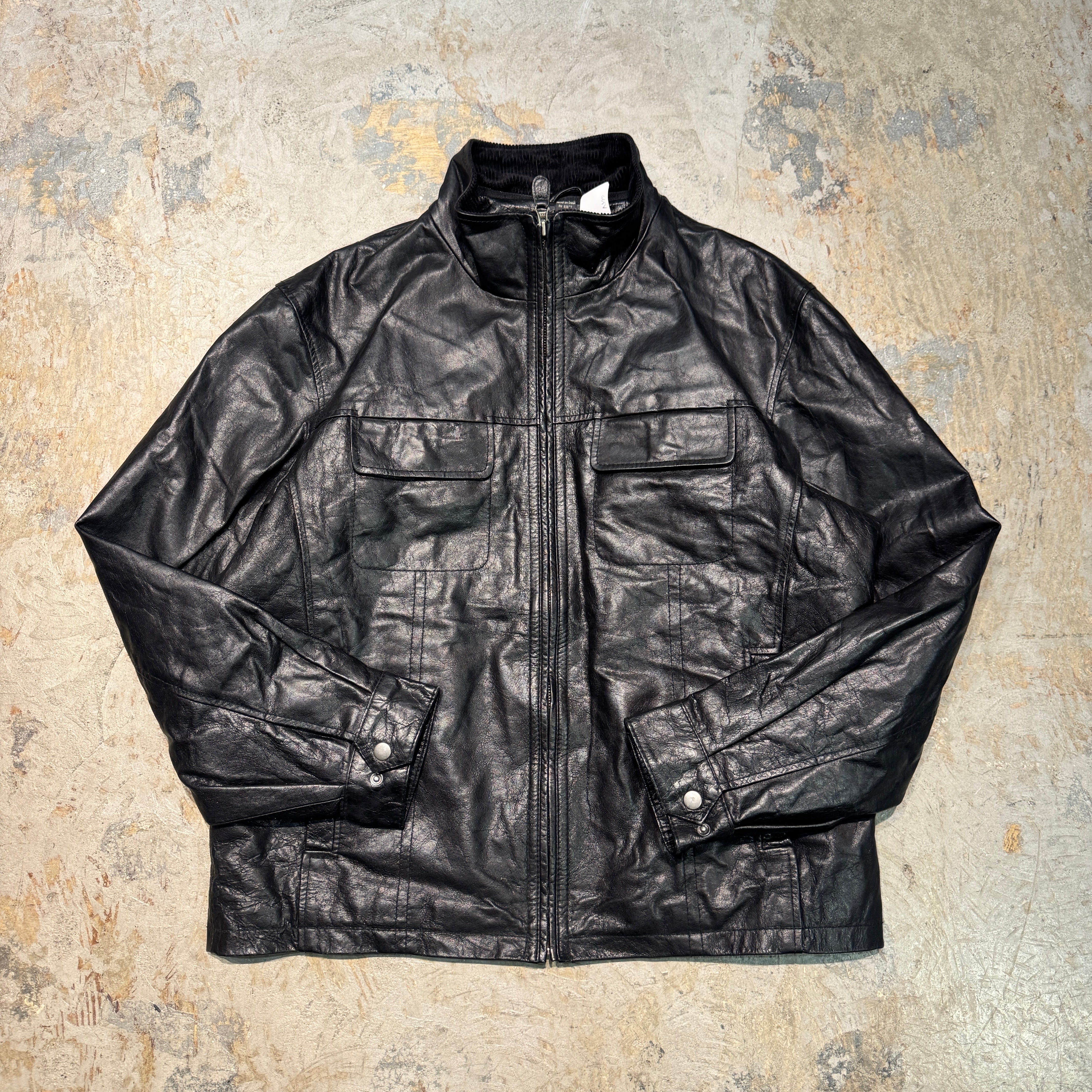 ST.JOHN'S BAY 黒レザー ジップアップジャケット 古着 ST JOHN'S BAY/セントジョンズベイ/本革ジップアップレザー