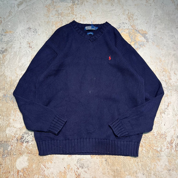 #3706 古着 POLO by Ralph Lauren/ラルフローレン / Cotton knit V Neck Sweatrer Shirts/コットLンニットＶネックセーター/サイズL