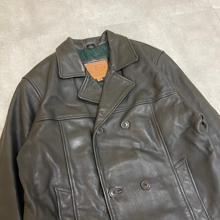 #1853 Unknow 古着/Leather jacket/ダブルボタンレザーコート/レザージャケット/サイズS