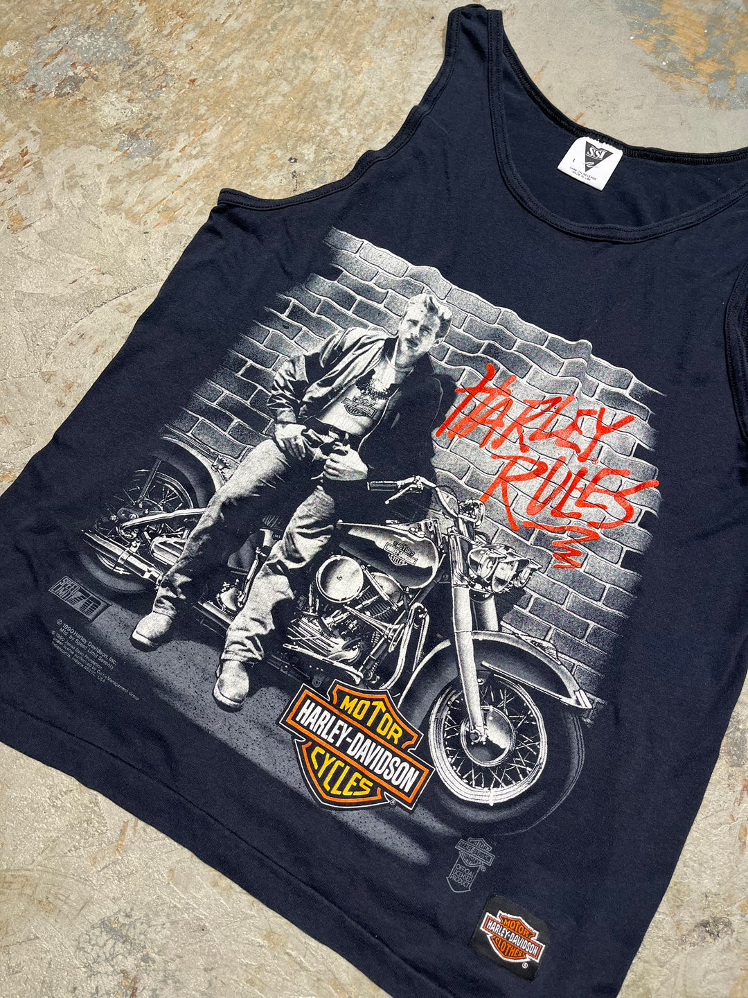 #MA128 古着 90's USA製 Harley-Davidson/ハーレーダビッドソン / ノースリーブ / ヴィンテージ シングルステッチ タンクトップ/サイズL