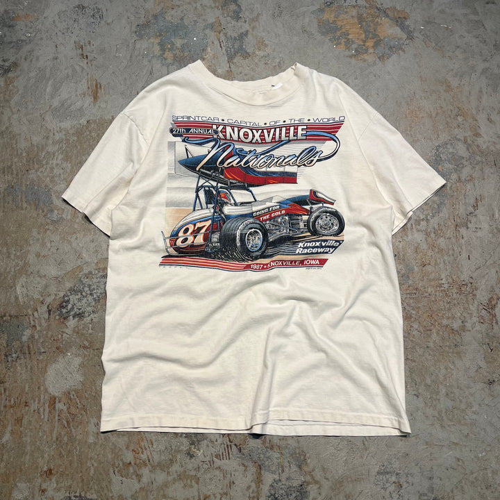 #4777 古着 87’s Knox ville IOWA レーシング大会/ヴィンテージ シングルステッチ Tシャツ/サイズXL相当