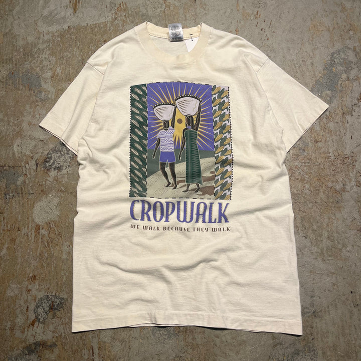 古着 90s USA製 クロップウォーク/民族/地球/環境/ヴィンテージ シングルステッチ プリント Tシャツ/サイズL