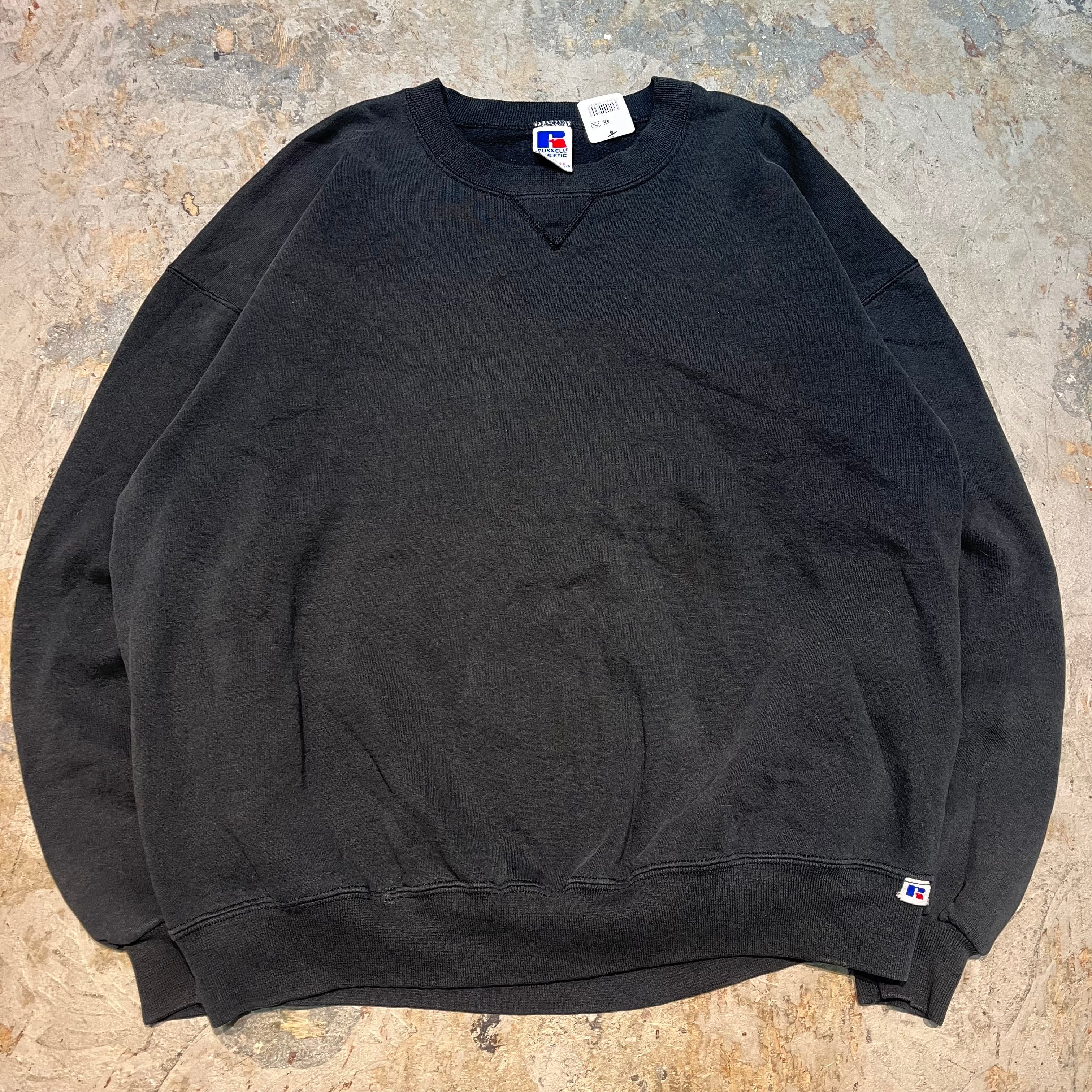 90s USA製 RUSSELLラッセル 無地 前V スウェット 黒 XL