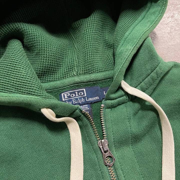 #3824 古着 POLO Ralph Lauren/ポロラルフローレン/Zip Up Hoody / ジップパーカー / フード裏地サーマル/reverse weaveタイプ/サイズL