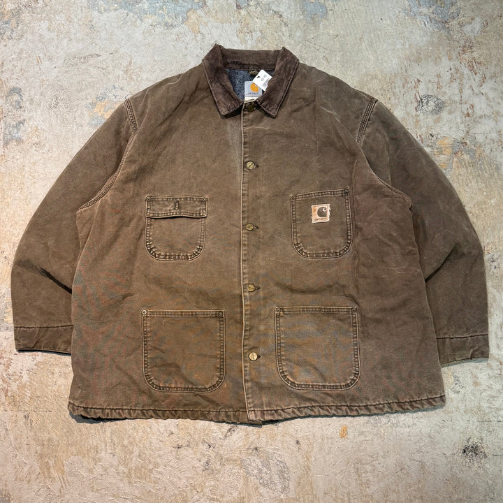 旧衣USA制Carhartt/汽车心/巧克力大衣/鸭面料/衣领灯芯绒/衬里毛毯/尺寸3xl