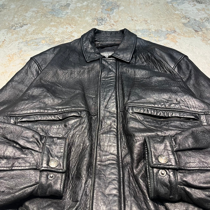 #3446 古着 WILSONS LEATHER/ウィルソンズ/zip up lether jacket/ジップアップレザージャケット/サイズL