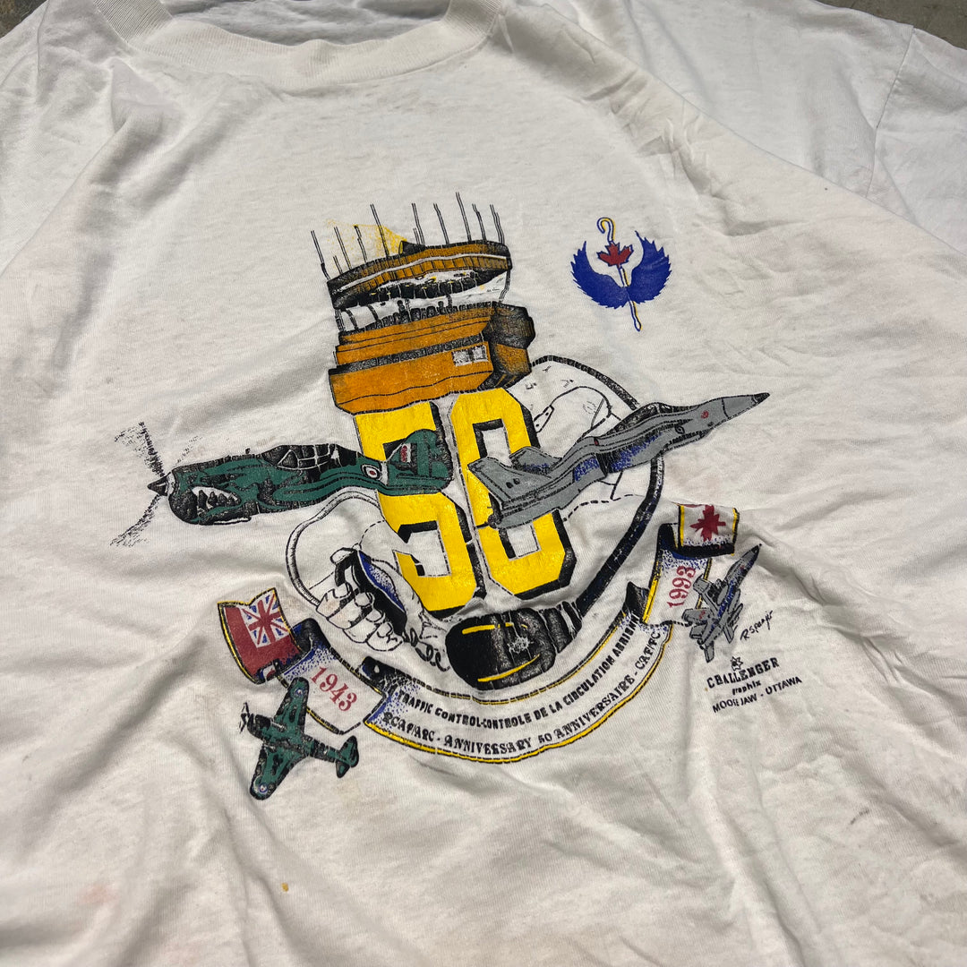 古着 USA製 93's ヘインズ/カナダ/50周年/戦闘機/ヴィンテージ シングルステッチ プリントTシャツ/サイズXL