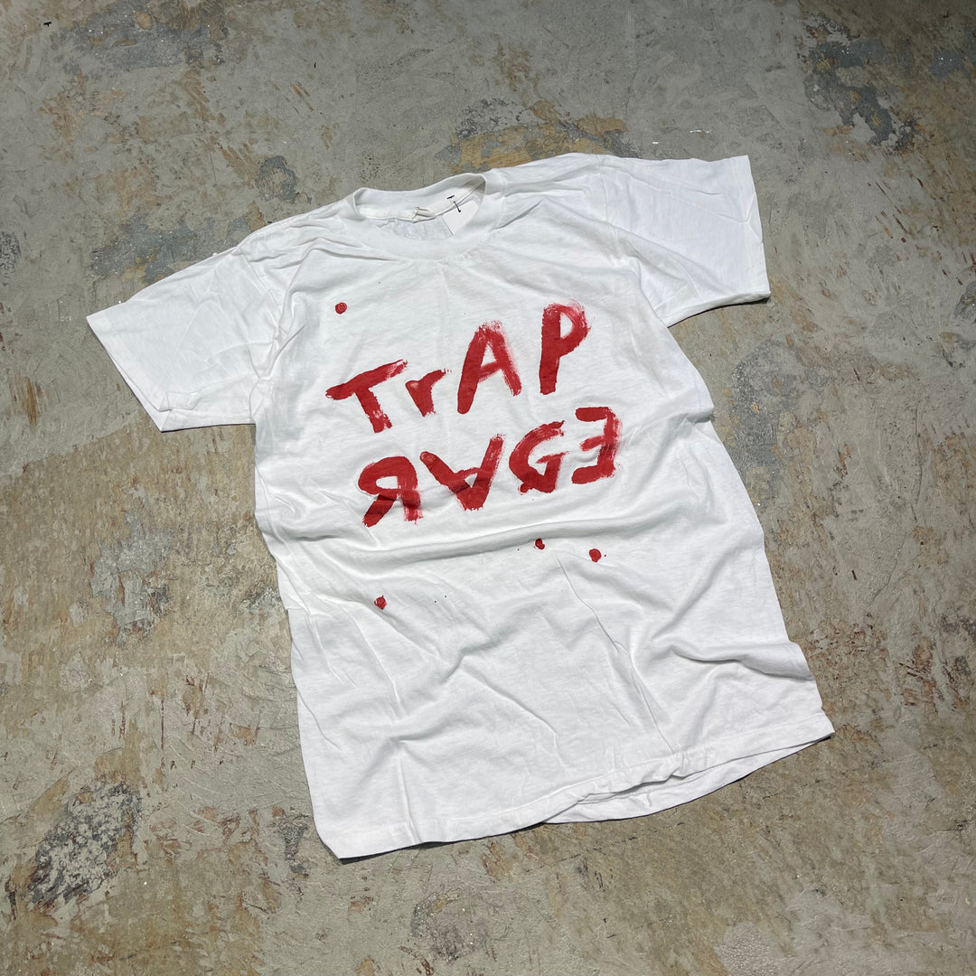 #4473 古着 80's FRUIT OF THE LOOM/フルーツオブザルーム/short sleeve paint t-shirt Tee/半袖ペイントTシャツ/MADE IN USA/シングルステッチ/TRAP RAGE/サイズ(表記L)M相当