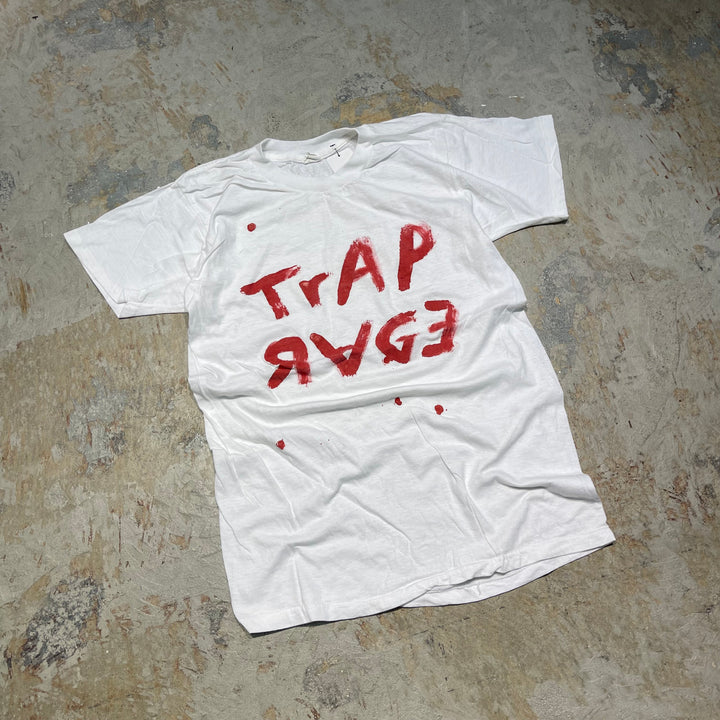 #4473 古着 80's FRUIT OF THE LOOM/フルーツオブザルーム/short sleeve paint t-shirt Tee/半袖ペイントTシャツ/MADE IN USA/シングルステッチ/TRAP RAGE/サイズ(表記L)M相当